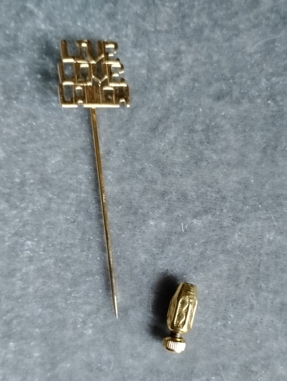 Vintage Gold-tone Square Script Stick Pin, Live Love, Laugh - Picture 4 of 5